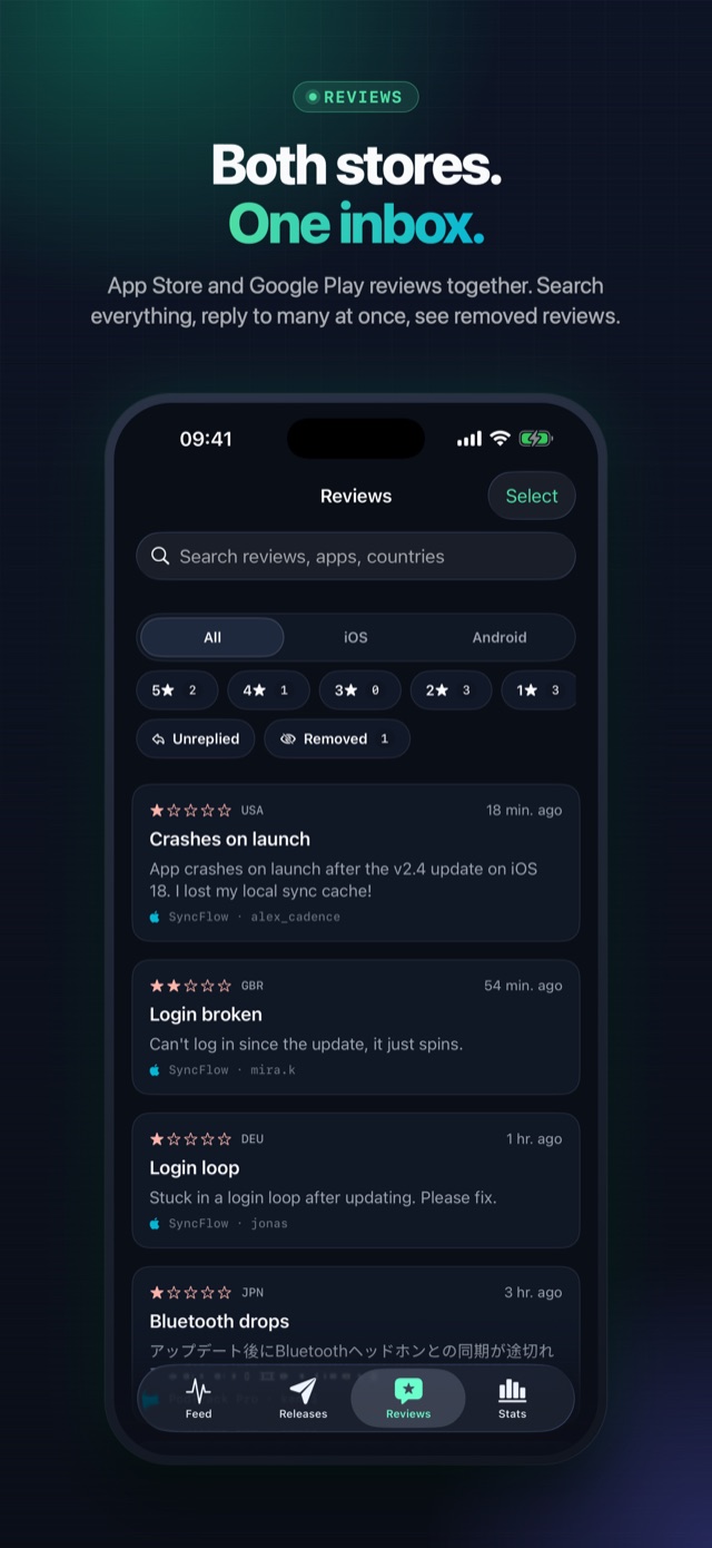 Both stores in one reviews inbox